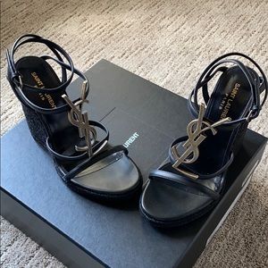 Saint Laurent Cassandra Logo Wedge Sandal